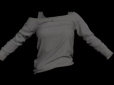 Gray Off The Shoulder Long Sleeve Sweater With Loose Fit And Soft Fabric 3d model
