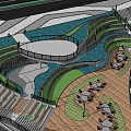 Modern Outdoor Garden Landscape With Circular Walkway Greenery And Seating Areas