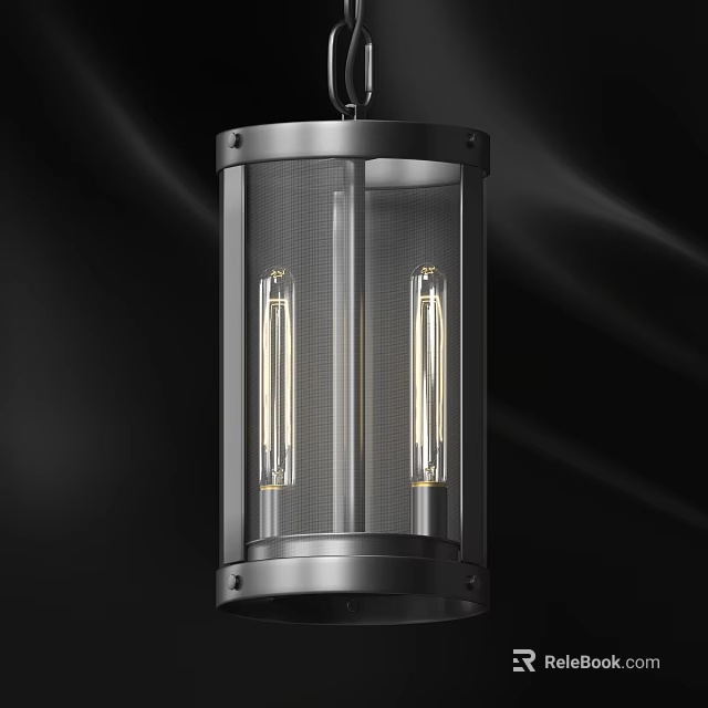 Modern Industrial Pendant Light With Black Metal Frame Transparent Shade And Two Bulbs 3d model 