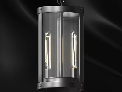 Modern Industrial Pendant Light With Black Metal Frame Transparent Shade And Two Bulbs 3d model