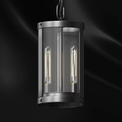 Modern Industrial Pendant Light With Black Metal Frame Transparent Shade And Two Bulbs 3d model