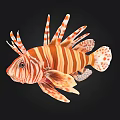 Vibrant Orange Striped Lionfish With Spines And Spots On Black Background