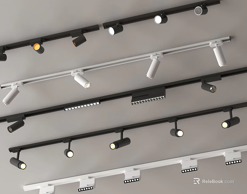Modern Track Mounted Black And White Downlights And Spotlights For Ceiling Lighting 3d model 