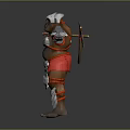 Game Character Ape Warrior In Silver Armor With Red Decorations Holding Sword And Arms Outstretched
