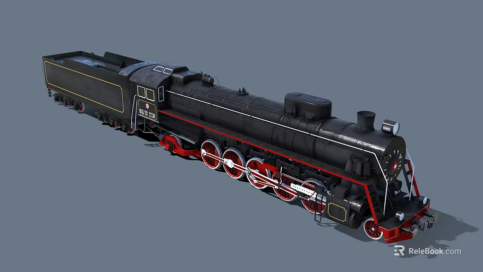 Detailed Vintage Black Steam Locomotive with Red Wheels and Classic Design 3d model 