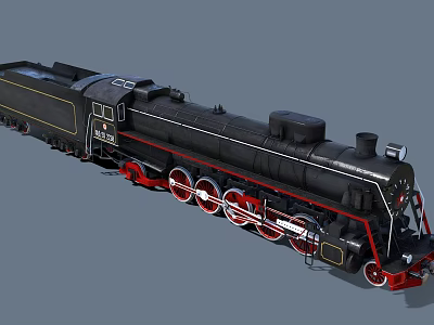 Detailed Vintage Black Steam Locomotive with Red Wheels and Classic Design 3d model