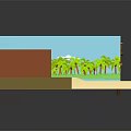 Tropical Wooden Buildings With Palm Trees Green Roofs Terrace And Open Pavilions In Lush Setting