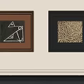 Abstract Paintings on Wall with Geometric Design and Botanical Pattern in Frames 3d model