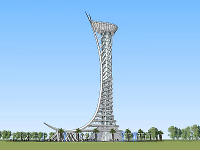 Modern Spiral Tower Design With Unique Curved Structure And Green Surroundings 3d model