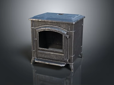 Classic Metal Freestanding Fireplace With Square Top Textured Surface Front Opening And Four Legs 3d model