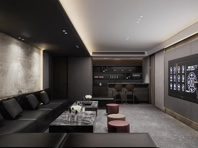 Modern KTV Interior Design With Leather Sofa Bar Counter And Large Screen 3d model