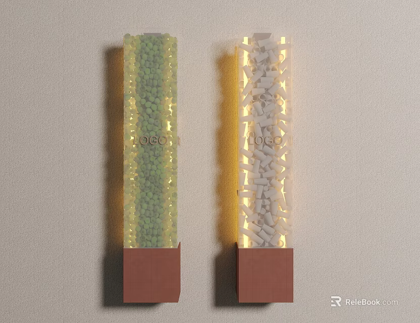 Public Recycle Facility With Green White Granule Columns Brown Base And Lighting 3d model 