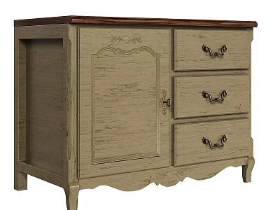 Vintage Light Wood Dresser With Carved Details Cabinet Door And Metal Handles 3d model
