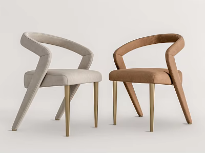 Two Light Gray And Brown Dining Chairs With Curved Backrest And Metal Legs 3d model