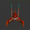 Fantasy Red Crustacean Creature Character With Green Antennae Spiked Body And Orange Tail