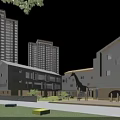 Modern Campus Buildings Featuring Green Space Trees And Outdoor Play Areas