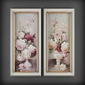 Classical Floral Oil Painting with Vase Pink Red White Roses and Gold Frame