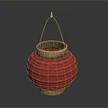 Traditional Chinese Red Lantern With Gold Trim Hanging Design And Round Shape