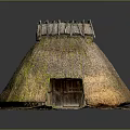 Traditional Rural Thatched House With Moss Covered Thatch Roof Wooden Door And Small Pathway