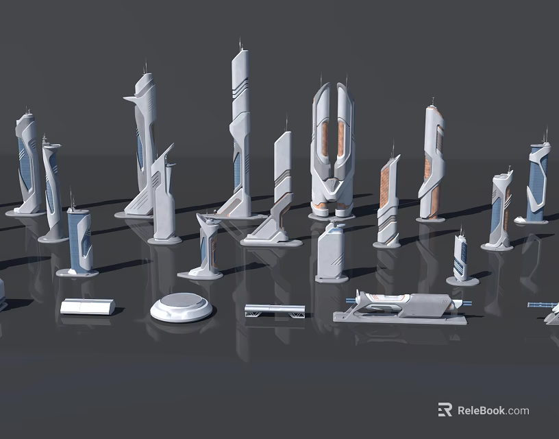 Modern White Silver Animal Sculptures With Different Shapes On Gray Background 3d model 
