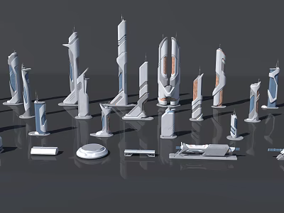 Modern White Silver Animal Sculptures With Different Shapes On Gray Background 3d model