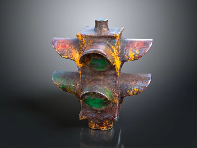 Vintage Building Exterior With Rusted Traffic Light And Retro Green Yellow Design Elements 3d model