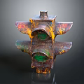 Vintage Building Exterior With Rusted Traffic Light And Retro Green Yellow Design Elements
