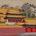 Ancient Chinese Architecture With Golden Roofs Red Walls And Ornate Multi Layered Eaves