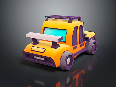 Yellow And Purple Cartoon Truck With Roof Rack And Blue Windshield 3d model