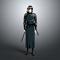 Anime Style Ninja Character In Black Robe With Twin Swords And Fox Creature