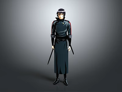 Anime Style Ninja Character In Black Robe With Twin Swords And Fox Creature 3d model