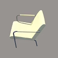 Stylish Beige Single Chair with Striped Design and Metal Armrests and Metal Legs