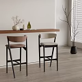 Modern Minimalist Interior With Stylish Bar Stools Wooden Bar Counter And Potted Plant
