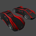 Futuristic Sports Car In Black And Red With Sleek Design Unique Wheels And Dynamic Shape