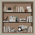 Modern Bookshelf Interior With Books Magazines Decorative Plants Sculpture And Vintage Clock