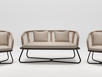 Modern Combination Sofa Rattan Chair 3d model