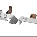 Modern Office Desk Design With White Tabletop Brown Chair And Storage