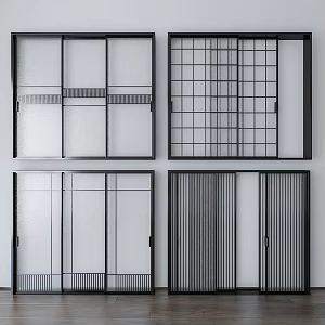 Modern sliding door frosted glass sliding door combination 3d model