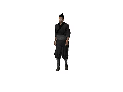 Man Wearing Full Length Dark Traditional Robe with Waistband in Standing Position 3d model