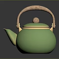 Green Ceramic Teapot with Wooden Handle and Gold Accents for Kitchen Use