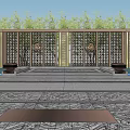 Intricate Lattice Garden Wall With Stone Steps Water Features And Green Plants