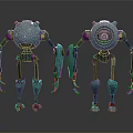 Two Teal Mechanical Robots With Detailed Body Structure And Limb Design
