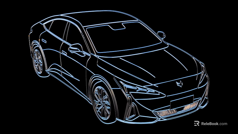 Sleek Concept Car Outline Drawing With Side And Front View On Black Background 3d model 