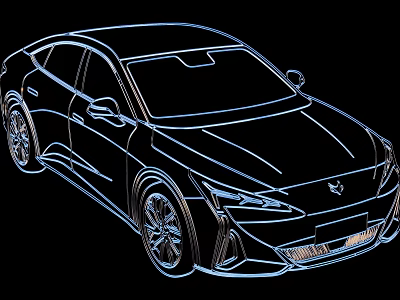 Sleek Concept Car Outline Drawing With Side And Front View On Black Background 3d model