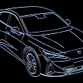 Sleek Concept Car Outline Drawing With Side And Front View On Black Background