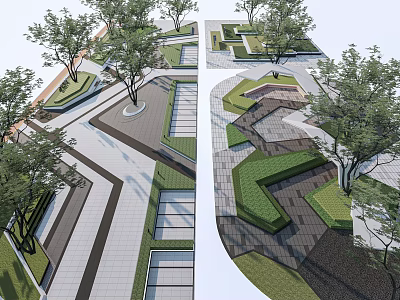 Modern Park Landscape With Trees Paved Paths Green Lawns And Geometric Designs 3d model