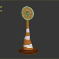 Orange Traffic Cone With White Reflective Stripes And Round Top Reflector For Road Safety