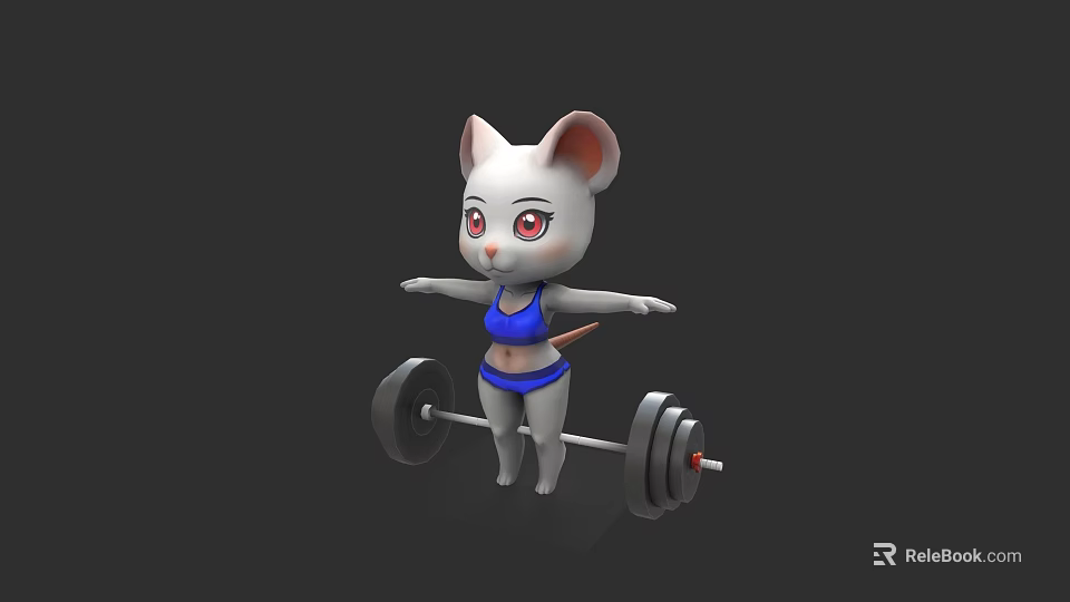 Cute Cartoon Cat With Red Eyes Wearing Blue Sports Outfit Lifting Barbell 3d model 