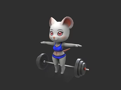 Cute Cartoon Cat With Red Eyes Wearing Blue Sports Outfit Lifting Barbell 3d model