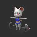 Cute Cartoon Cat With Red Eyes Wearing Blue Sports Outfit Lifting Barbell